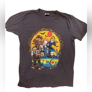 Horror Mystery Machine Gray Shirt Halloween Freddy Jason Scream Retro Adult Sz L